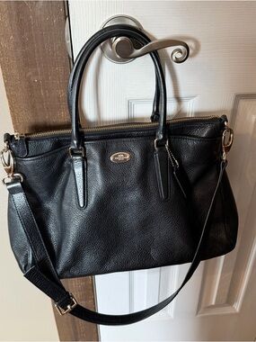 Coach Black Pebble Leather Tote with Detachable Strap